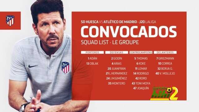 اتليتكو مدريد يعلن قائمته لمباراة هويسكا بالليجا