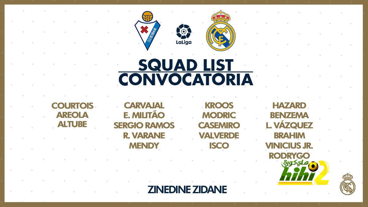 قائمة ريال مدريد لمواجهة إيبار بالليغا