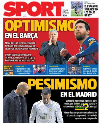 غلاف سبورت: تفاؤل في برشلونة وتشاؤم في مدريد!